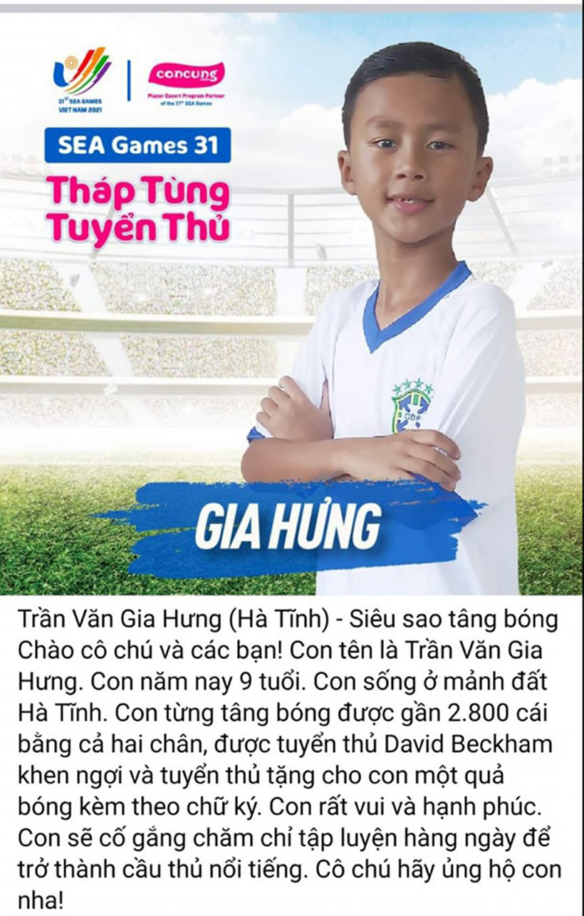 Cậu bé Hà Tĩnh từng được David Beckham khen ngợi trở thành người tháp tùng tuyển thủ tại SEA Games 31